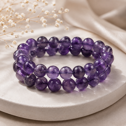 Purple Gemstone Beaded Stretch Bracelet