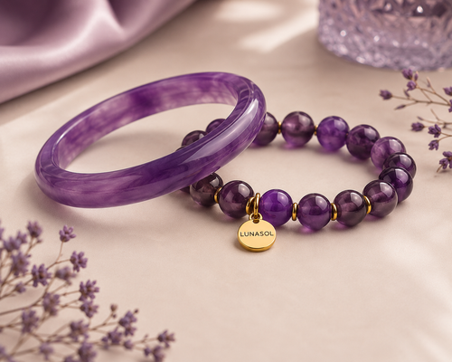 Amethyst Bangle & Beaded Bracelet Set