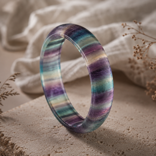 Natural Rainbow Fluorite Bangle Bracelet