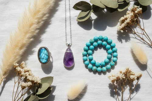 Boho Stone Jewelry Flat Lay