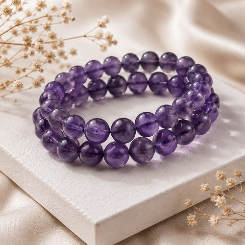 Purple Gemstone Beaded Stretch Bracelet