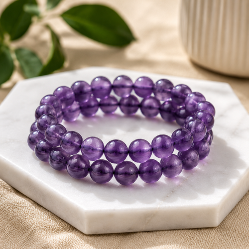 Purple Gemstone Beaded Stretch Bracelet