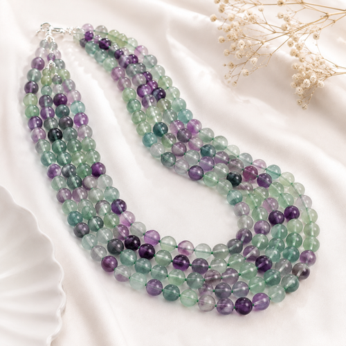 Purple & Green Gemstone Multi-Strand Necklace