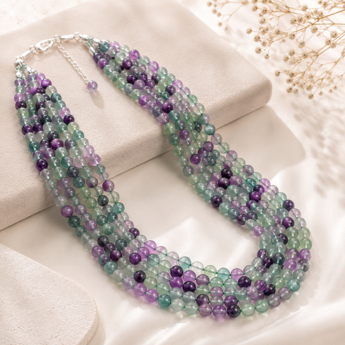 Purple & Green Gemstone Multi-Strand Necklace