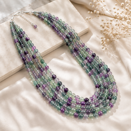 Purple & Green Gemstone Multi-Strand Necklace