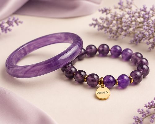 Amethyst Bangle & Beaded Bracelet Set