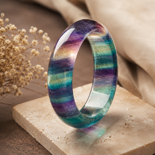 Natural Rainbow Fluorite Bangle Bracelet