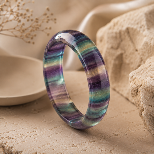 Natural Rainbow Fluorite Bangle Bracelet